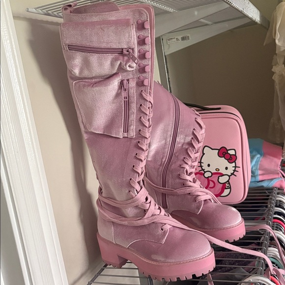 Sugar Thrillz Shoes - Dollskill velvet pink Lace-Up Platform Knee-High Boots size 6! Brand new!
